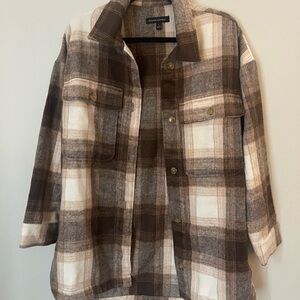 Brown Plaid Women's Oversized Jacket